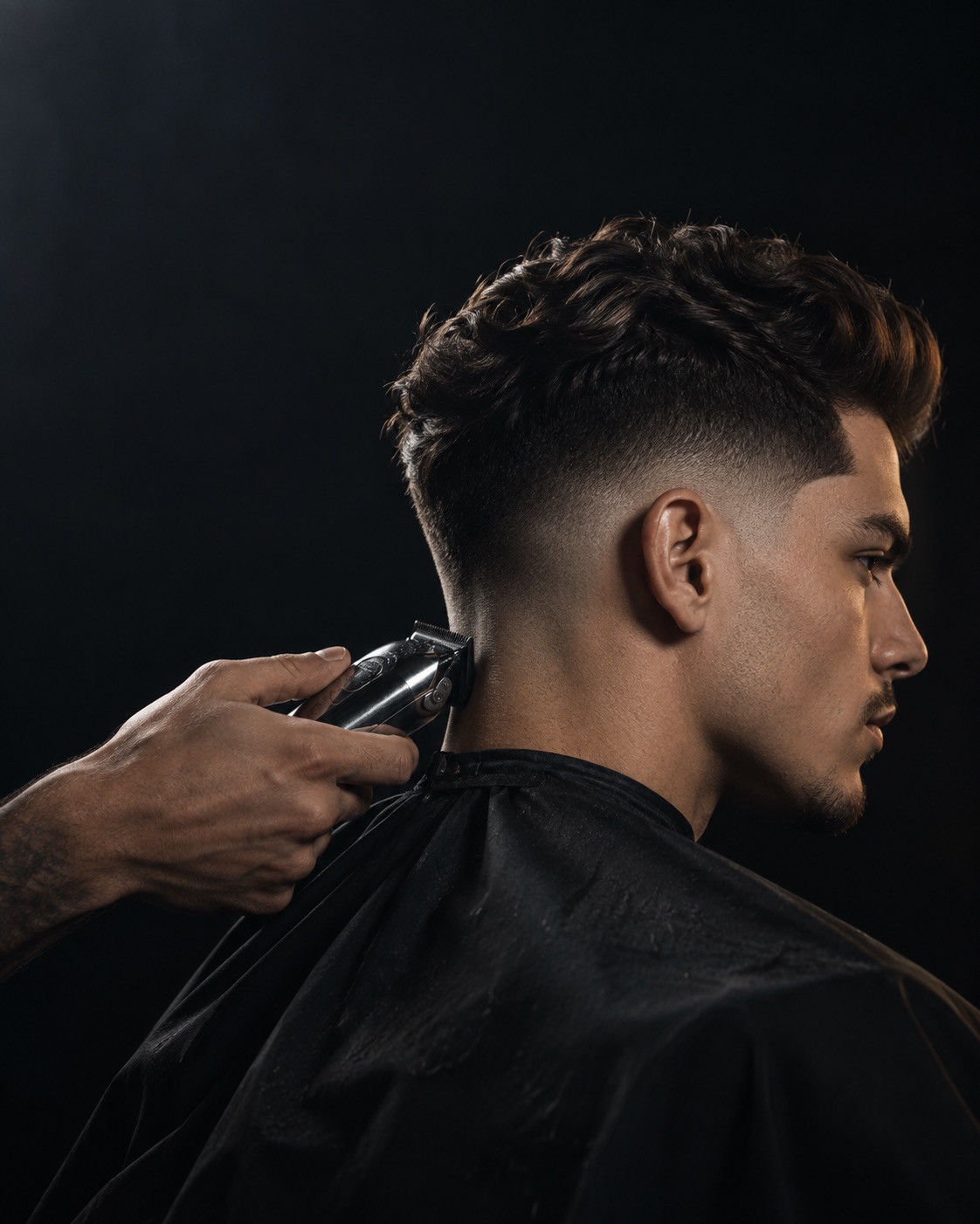Imagem editorial de um corte degradé executado com máquina